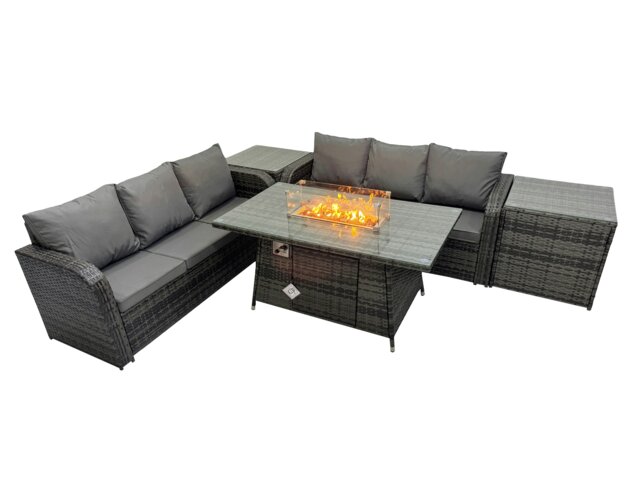Rackhams Garden Outdoor Rattan Furniture Set Rattan 3 Seater Sofa with 2 Side Table Dark Grey Mixed - image 1