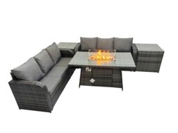 Rackhams Garden Outdoor Rattan Furniture Set Rattan 3 Seater Sofa with 2 Side Table Dark Grey Mixed - thumbnail 2