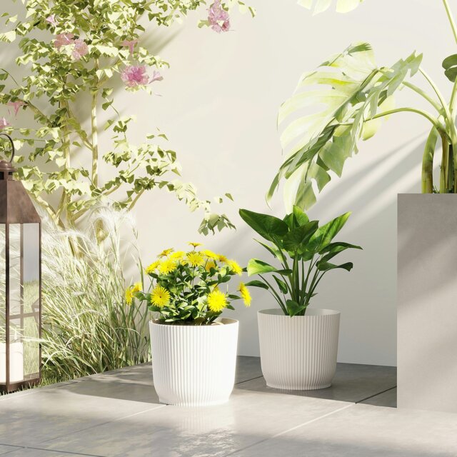 Rackhams Set of 2 Round Plant Pots Outdoor 22cm for Garden Decoration, Blue - White - 2 - Ф22 x 20Hcm - image 1