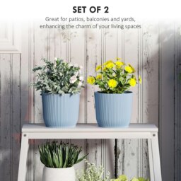 Rackhams Set of 2 Round Plant Pots Outdoor 22cm for Garden Decoration, Blue - White - 2 - Ф22 x 20Hcm - thumbnail 4