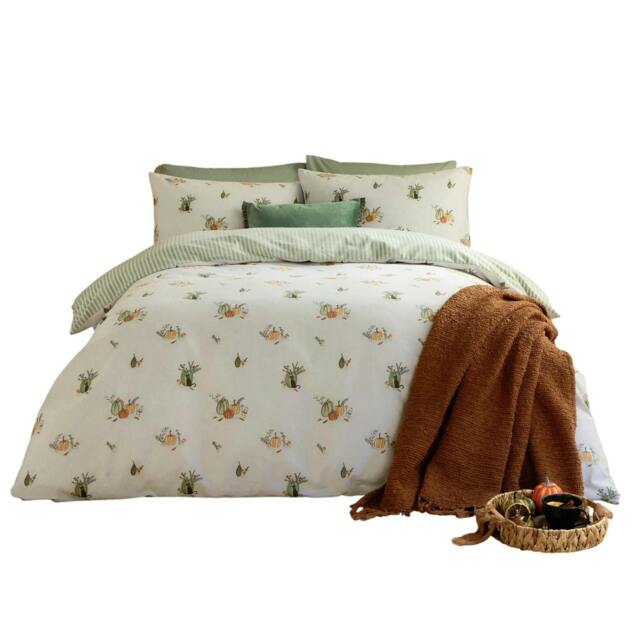 Rackhams Reversible Brushed Cotton Pumpkin Duvet Cover Set - White - King - White - 100% Cotton - image 1
