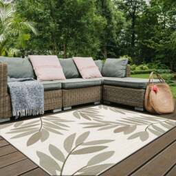 Rackhams Duo Weave Outdoor Brown Rug Trailing Leaves - 120X170 cm - thumbnail 3