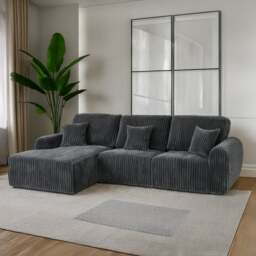 Rackhams Vinci Soft Chunky Jumbo Cord 4 Seater Corner Sofa - Grey - Left Hand Facing - thumbnail 1
