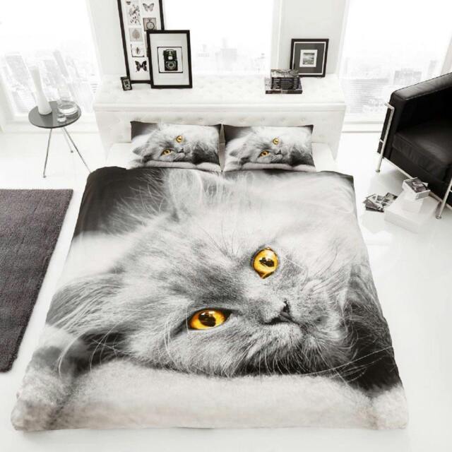 Rackhams 3D Duvet Cover and Pillowcase Set - Cat - King (220cm x 235cm)