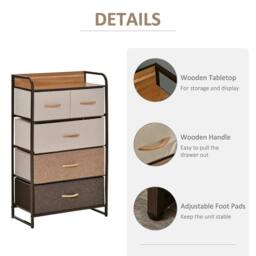 Rackhams 5-Drawer Dresser Tower 3-Tier Storage Organizer with Steel Frame Wooden Top for Bedroom Hallway Closets - thumbnail 6