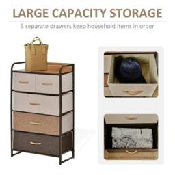 Rackhams 5-Drawer Dresser Tower 3-Tier Storage Organizer with Steel Frame Wooden Top for Bedroom Hallway Closets - thumbnail 5
