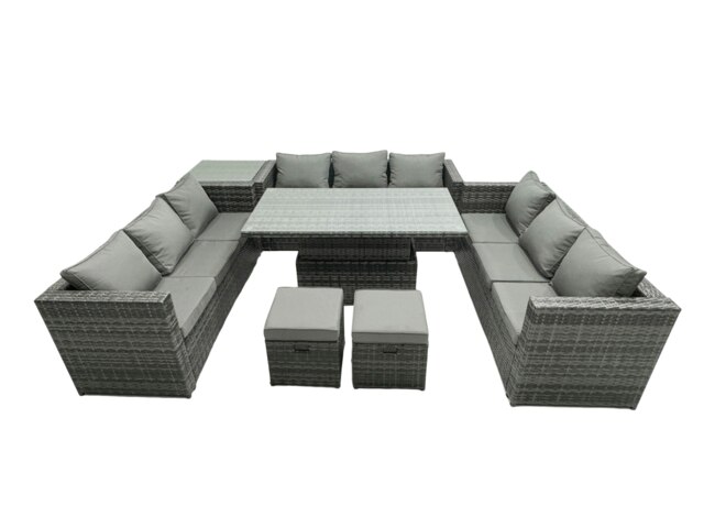 Rackhams 11 Seater?Outdoor Rattan Sofa Set Lounge Adjustable Rising Lifting Side Tables Chairs Footstool Dark Grey Mixed - image 1