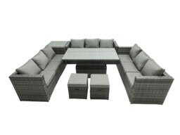 Rackhams 11 Seater?Outdoor Rattan Sofa Set Lounge Adjustable Rising Lifting Side Tables Chairs Footstool Dark Grey Mixed - thumbnail 1