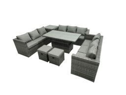 Rackhams 11 Seater?Outdoor Rattan Sofa Set Lounge Adjustable Rising Lifting Side Tables Chairs Footstool Dark Grey Mixed - thumbnail 2