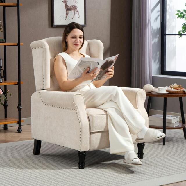 Rackhams Manual Reclining Armchair Recliner with Footrest Beige - Beige - image 1