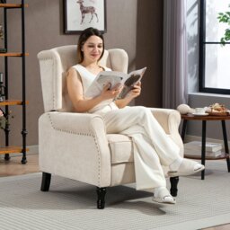 Rackhams Manual Reclining Armchair Recliner with Footrest Beige - Beige - thumbnail 2