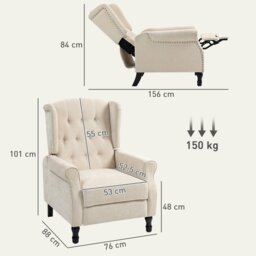 Rackhams Manual Reclining Armchair Recliner with Footrest Beige - Beige - thumbnail 6