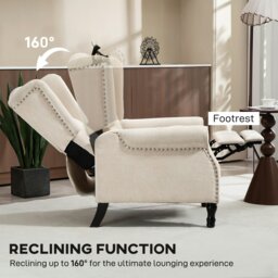 Rackhams Manual Reclining Armchair Recliner with Footrest Beige - Beige - thumbnail 4