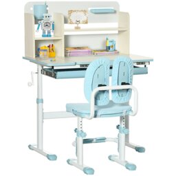 Rackhams Kids Desk & Chair Set, Height Adjustable Kids Study Table & Chair Set with Storage Shelves, Washable Cover, Anti-Slip Mat for 3-12 Years - Blue - thumbnail 2