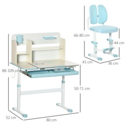 Rackhams Kids Desk & Chair Set, Height Adjustable Kids Study Table & Chair Set with Storage Shelves, Washable Cover, Anti-Slip Mat for 3-12 Years - Blue - thumbnail 6