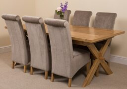 Rackhams Vermont Cross Leg Oak Extending Dining Table with Montana Fabric Chairs - 6 chairs - Grey