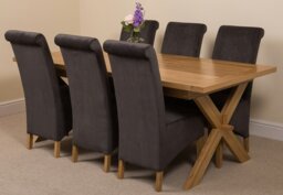 Rackhams Vermont Cross Leg Oak Extending Dining Table with Montana Fabric Chairs - 6 chairs - Grey - thumbnail 4
