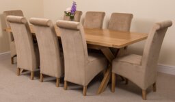 Rackhams Vermont Cross Leg Oak Extending Dining Table with Montana Fabric Chairs - 6 chairs - Grey - thumbnail 3