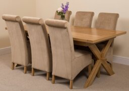 Rackhams Vermont Cross Leg Oak Extending Dining Table with Montana Fabric Chairs - 6 chairs - Grey - thumbnail 2