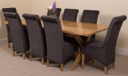 Rackhams Vermont Cross Leg Oak Extending Dining Table with Montana Fabric Chairs - 6 chairs - Grey - thumbnail 5