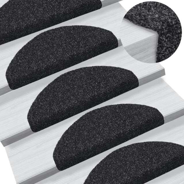Rackhams Self-adhesive Stair Mats 5 pcs Black 65x21x4 cm Needle Punch - image 1