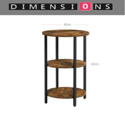 Rackhams 3-Tier Round Sofa Side Table – Rustic Brown & Black Industrial End Table - thumbnail 3