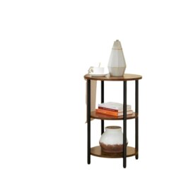 Rackhams 3-Tier Round Sofa Side Table – Rustic Brown & Black Industrial End Table - thumbnail 6
