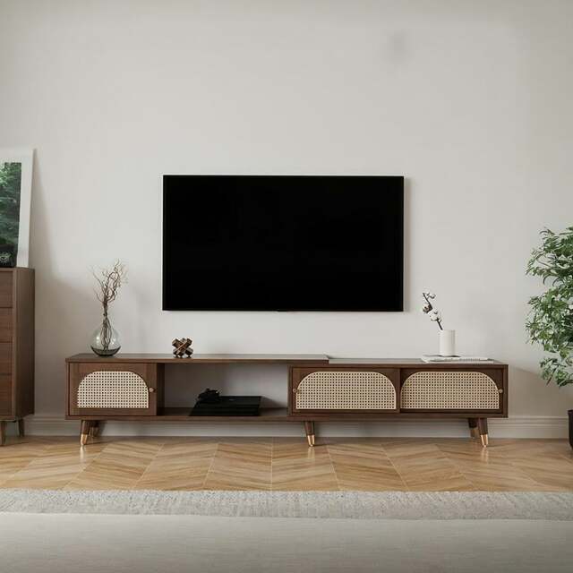 Rackhams Kirsten Rattan TV Stand, Rubber Wood - Walnut Color - image 1