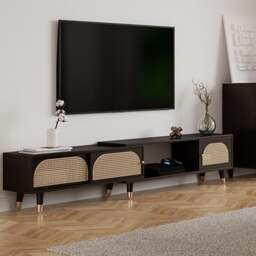 Rackhams Kirsten Rattan TV Stand, Rubber Wood - Walnut Color - thumbnail 4