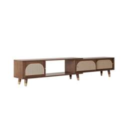 Rackhams Kirsten Rattan TV Stand, Rubber Wood - Walnut Color - thumbnail 2