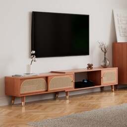 Rackhams Kirsten Rattan TV Stand, Rubber Wood - Walnut Color - thumbnail 3
