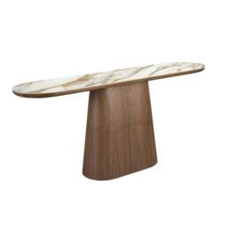 Rackhams Porcelain Marble and Walnut Half Round Oval Console Table 3284 - thumbnail 1