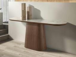 Rackhams Porcelain Marble and Walnut Half Round Oval Console Table 3284 - thumbnail 3