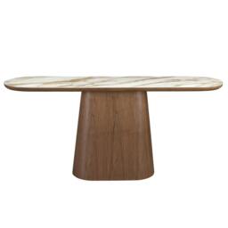 Rackhams Porcelain Marble and Walnut Half Round Oval Console Table 3284 - thumbnail 2