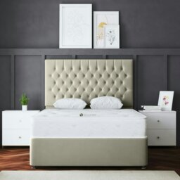Rackhams Seraphine Divan Bed with Upholstered Headboard - Two Drawers - Beige - King