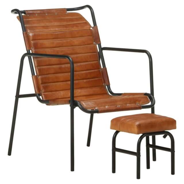 Rackhams Relaxing Armchair with a Footrest Brown Real Leather