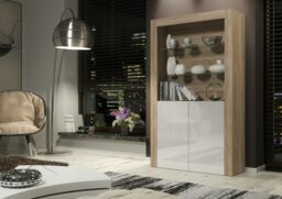 Rackhams Tall Display Cabinet 170cm Oak Matt Body and White Gloss Doors – Modern Open Shelving Unit - Matt Body & Gloss Doors - 170 - Full assembly required. - thumbnail 5