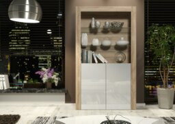 Rackhams Tall Display Cabinet 170cm Oak Matt Body and White Gloss Doors – Modern Open Shelving Unit - Matt Body & Gloss Doors - 170 - Full assembly required. - thumbnail 6