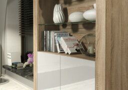Rackhams Tall Display Cabinet 170cm Oak Matt Body and White Gloss Doors – Modern Open Shelving Unit - Matt Body & Gloss Doors - 170 - Full assembly required. - thumbnail 4