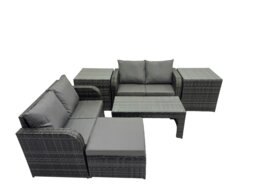 Rackhams 3 Seater Sofa Reclining Chair Coffee Table Set Rattan Garden Outdoor Furniture Set with 2 Side Tables Big Stool Dark Grey Mixed - thumbnail 2