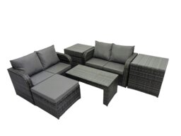 Rackhams 3 Seater Sofa Reclining Chair Coffee Table Set Rattan Garden Outdoor Furniture Set with 2 Side Tables Big Stool Dark Grey Mixed - thumbnail 1
