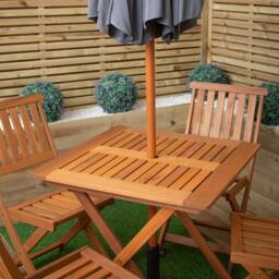 Rackhams Outdoor 4 Person Folding Square Wooden Garden Dining Table Chairs Grey Parasol and Base Set - Outdoor Furniture Sets - thumbnail 3