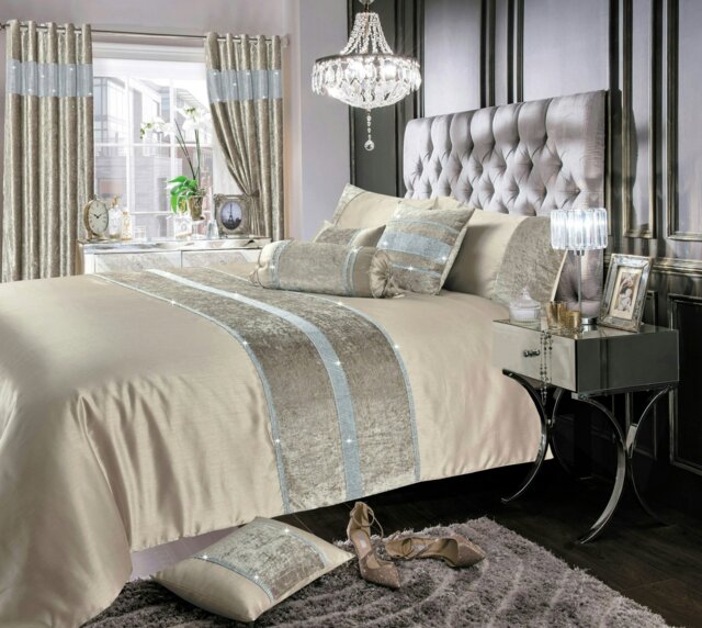 Rackhams Topaz Crushed Velvet Diamante Duvet Cover & Pillowcase Set - Natural - King - image 1