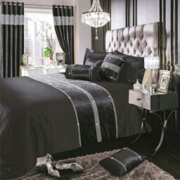 Rackhams Topaz Crushed Velvet Diamante Duvet Cover & Pillowcase Set - Natural - King - thumbnail 2