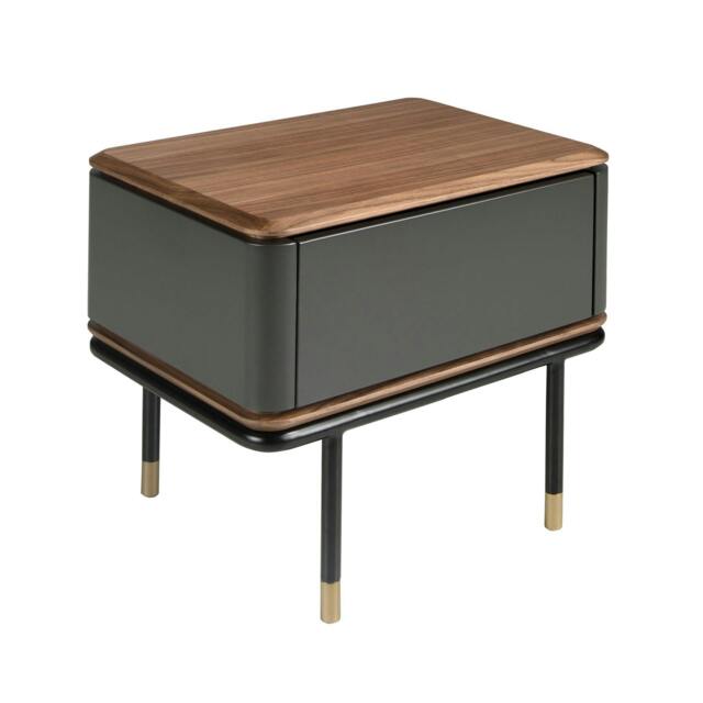 Rackhams Bedside Table in Matt Dark Grey Wood, Black Steel and Walnut Top 7170 - image 1