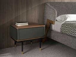 Rackhams Bedside Table in Matt Dark Grey Wood, Black Steel and Walnut Top 7170 - thumbnail 3