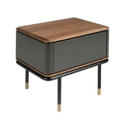 Rackhams Bedside Table in Matt Dark Grey Wood, Black Steel and Walnut Top 7170 - thumbnail 1