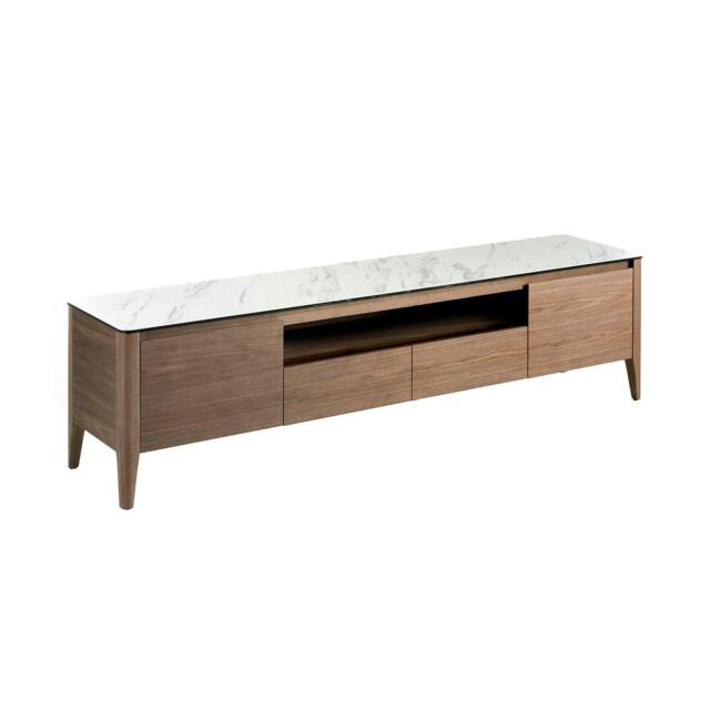 Rackhams Walnut TV Stand With Glass Top Imitation Marble 3083 - image 1