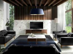 Rackhams Walnut TV Stand With Glass Top Imitation Marble 3083 - thumbnail 4