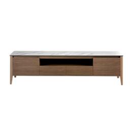 Rackhams Walnut TV Stand With Glass Top Imitation Marble 3083 - thumbnail 2